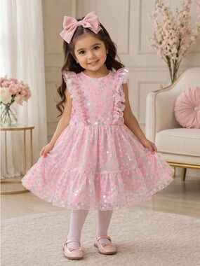 Kensie Girl Pink Sparkle Tulle Dress Size 5 Runs Small Party